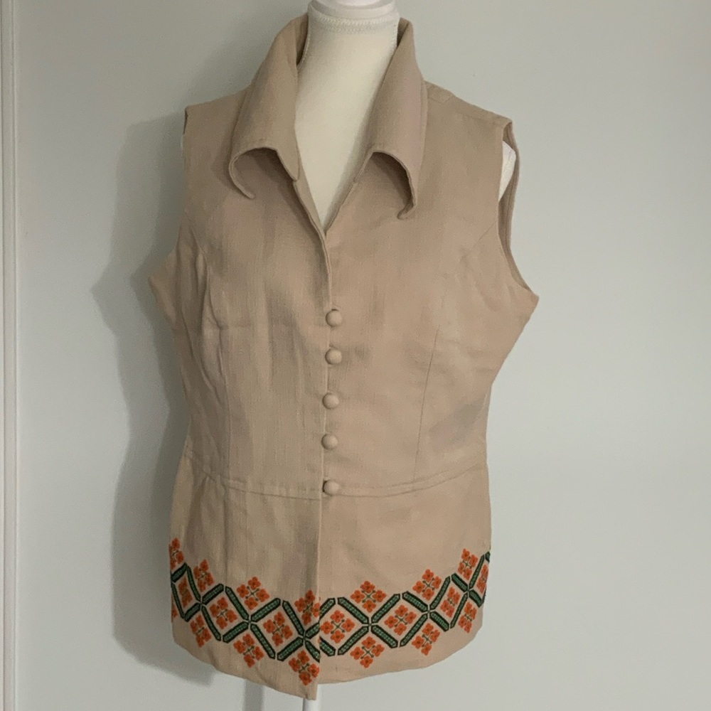 Hand Embroidered, Hand Made Ukrainian Vintage Tan Vest